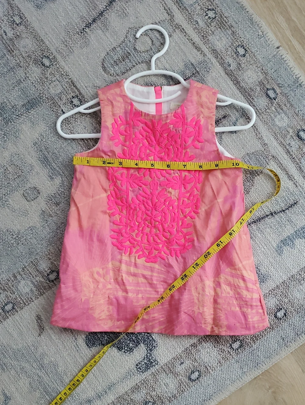 Crewcuts Girls Tropical Pink Orange Embroidered Sleeveless Shift Dress Sz2